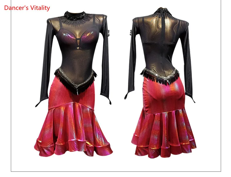 

New Latin Dance Competition Dresses Performance costume of Women Latin Splice Dress 2 Colors Competition Wear
