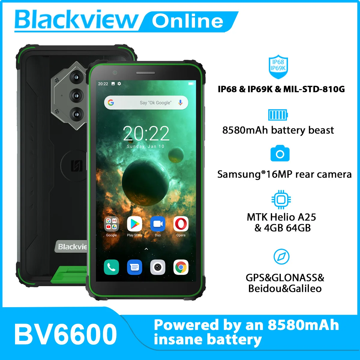 Blackview Новый BV6600 Octa Core 4 Гб + 64 IP68 Водонепроницаемый 8580 мА/ч прочный смартфон 5 7 &quot16MP