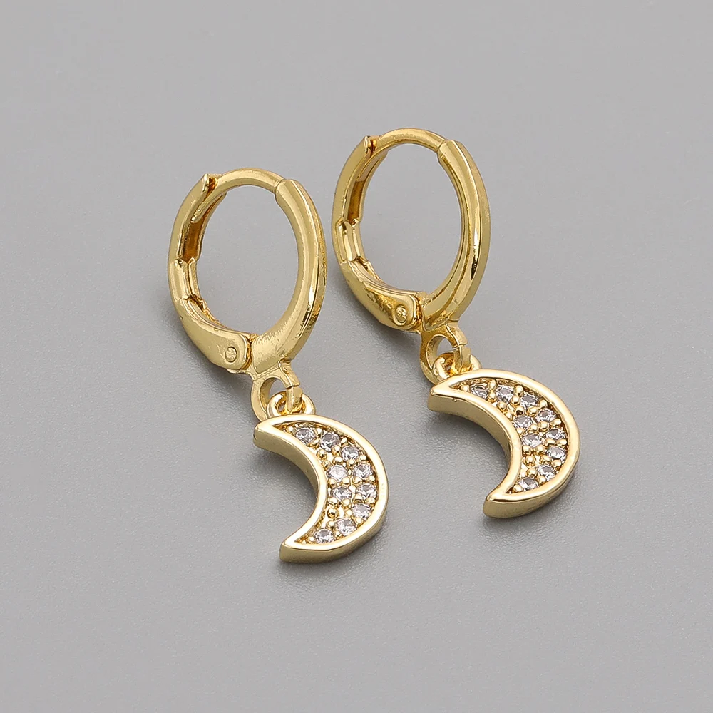 Женские серьги-подвески с Луной и звездой классические золотистые висячие