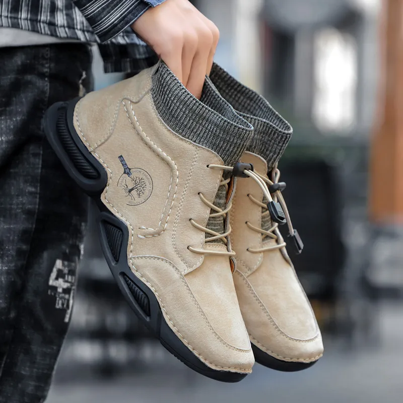 

Winter Boots Men Leather Fashion Design Ankle Shoes for Men Warm Fur High Quality Comfortable Shoe Man Leather Big Size 46