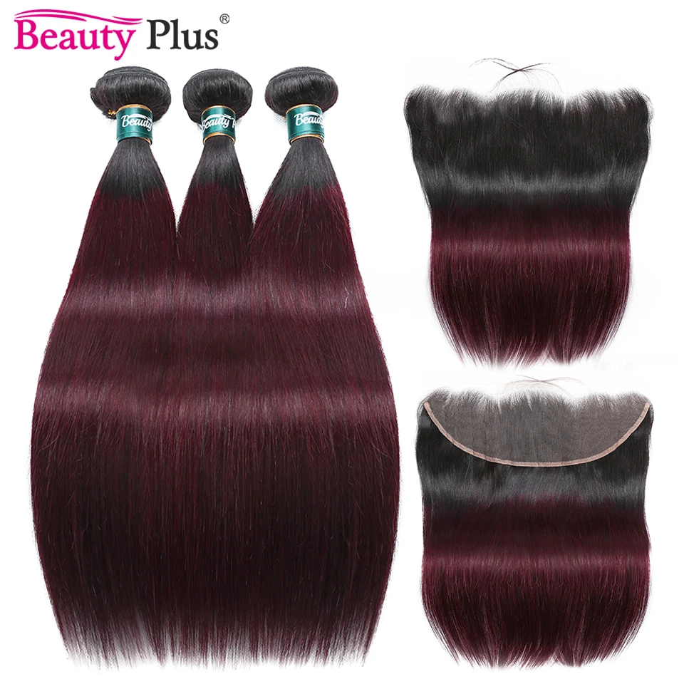 99J Burgundy Bundles With Frontal 28 Inch Ombre Brazilian Human Hair 4x4 Lace Closures And Remy Bone Straight | Шиньоны и парики