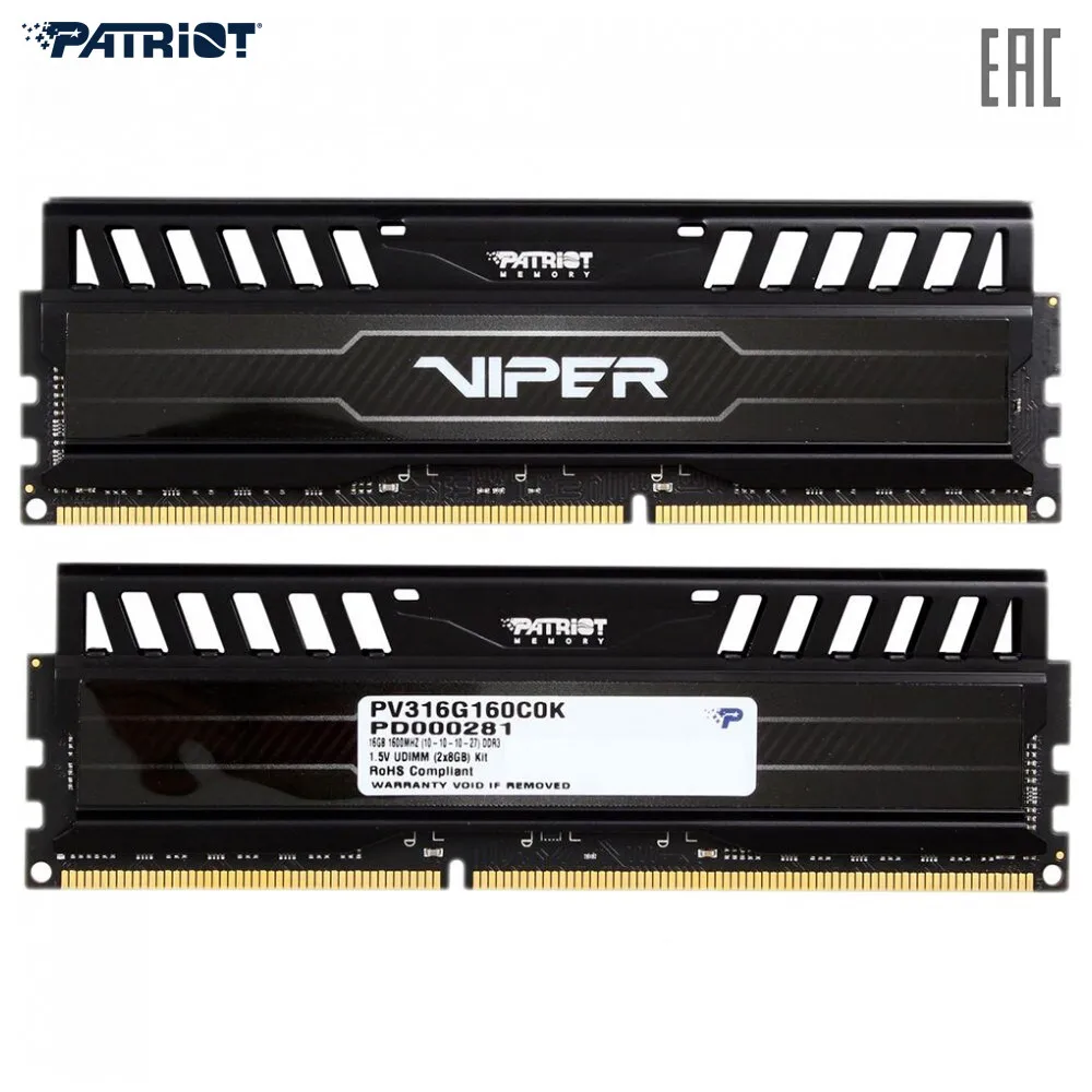 Модуль памяти PATRIOT 16GB PC12800 DDR3 KIT2 PV316G160C0K | Компьютеры и офис