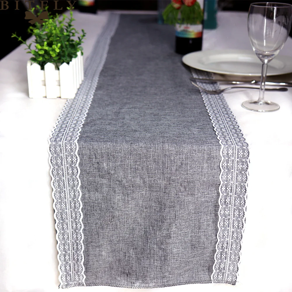 

NEW Vintage Simulation Lace Linen Table Runner Christmas Wedding Gray Table Runners Dining Room Restaurant Table Gadget 30x180cm