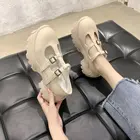 Сандалии женские на платформе, босоножки на танкетке, ремешок с пряжкой, закрытый каблук, черные, белые, 2021