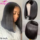 Парик для чернокожих женщин, прямые короткие бразильские волосы с T-образной пряжкой, с застежкой 4x4x1
