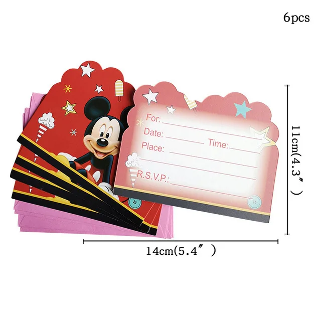 Invitation card-6pcs Вечерние принадлежности с изображением Микки Мауса, вечерние украшения, Детская Подвеска в виде шара на день рождения - Цвет: Invitation card-6pcs