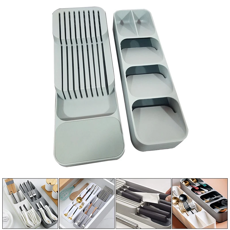 2Pcs Tableware Storage Box Spoons Storage Tray Knife Holder Fork Plastic Cutlery Tray kitchen storage rack