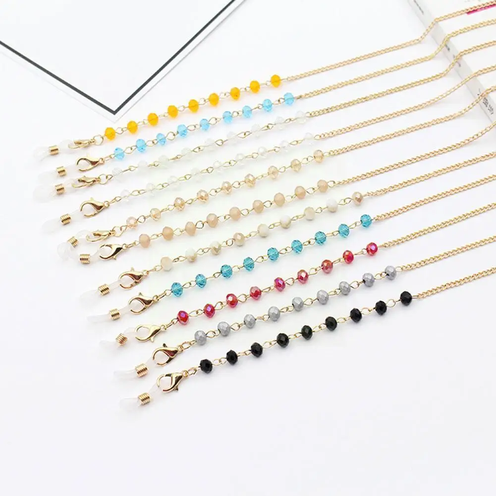 

Женская цепочка для очков на ремешке с кристаллами и бусинами