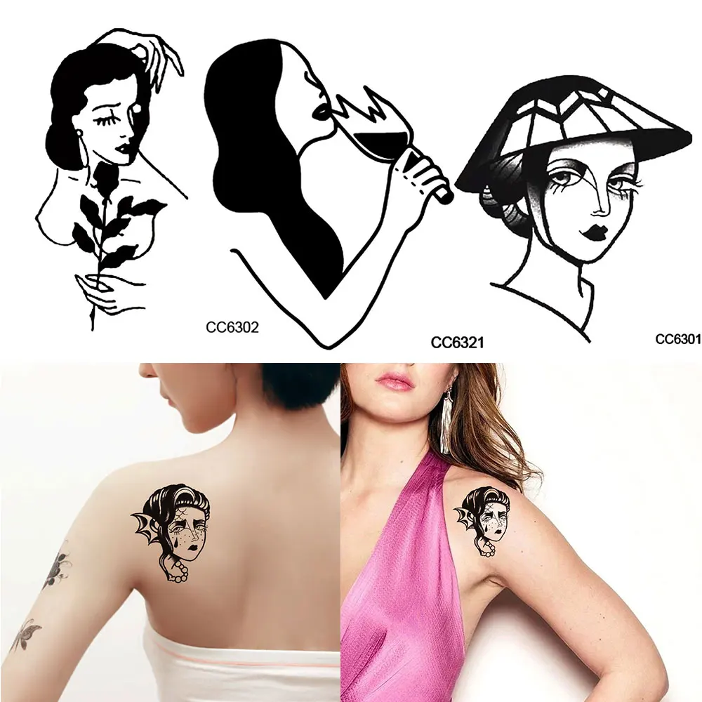 

2 pcs Original Personality Black Temporary Tattoo Hand Painted RealisticTattoo Stickers Waterproof Arm Tattoo Sticker Random
