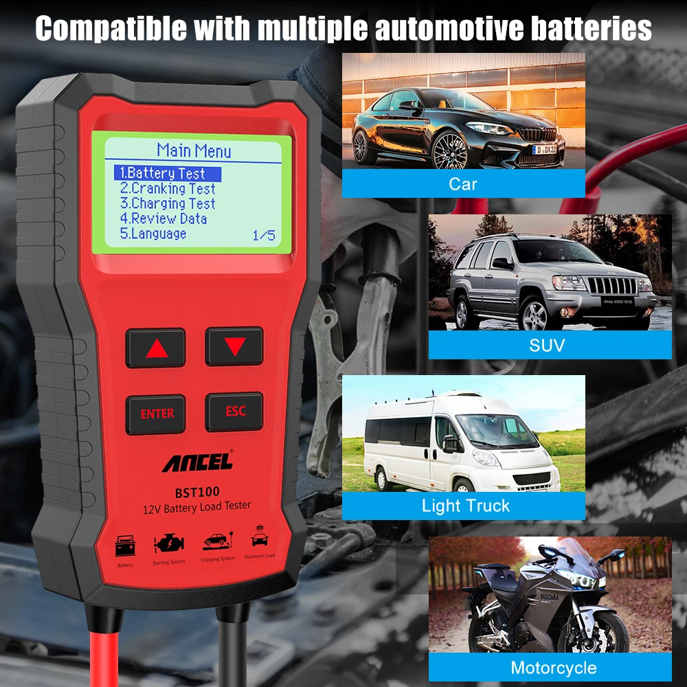 ANCEL BST100 автомобиля Батарея Тесты er 12V 2000CCA Напряжение Зарядное устройство