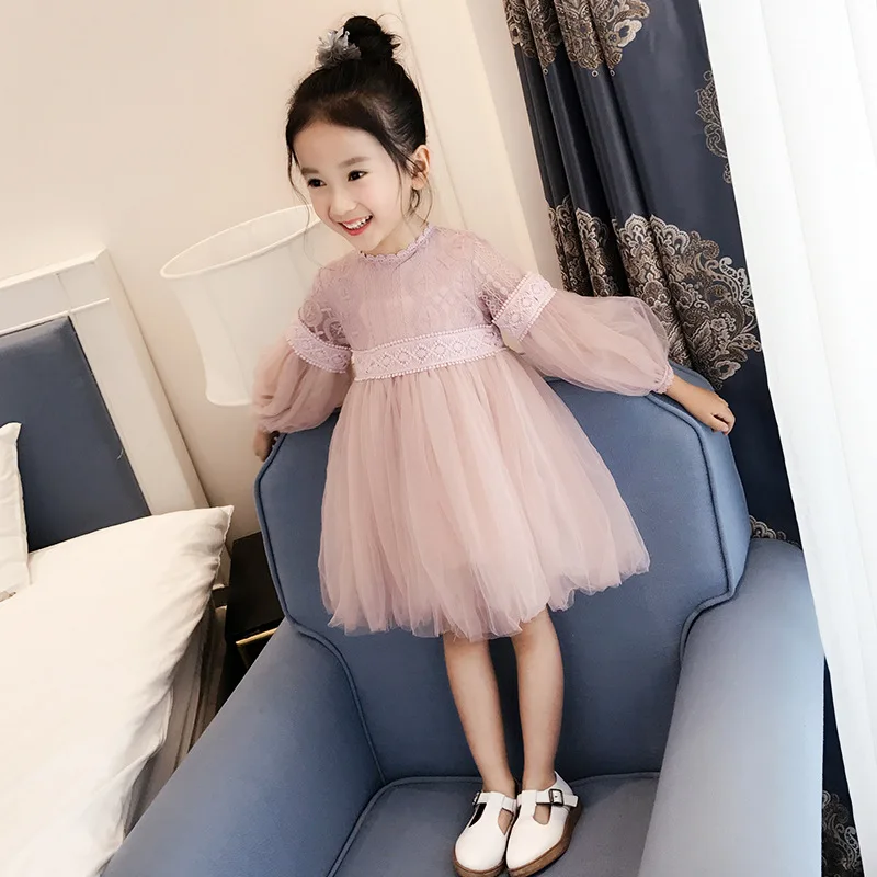 2021 Kids Dresses For Girls Lace Long Lantern Sleeve Dress Party Baby Girl Wedding Children Clothes 8 10 12 Years | Детская одежда и