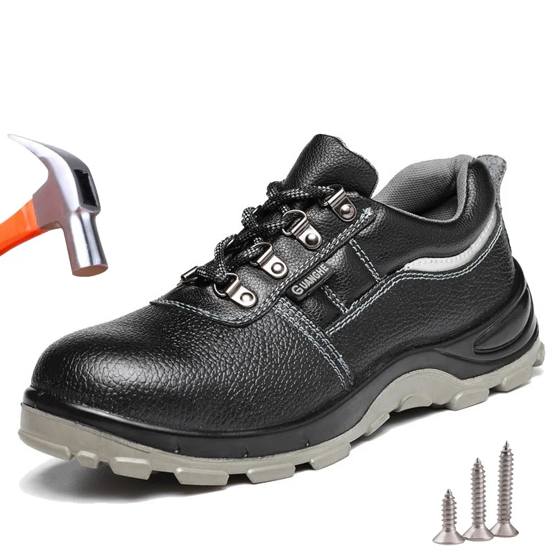 

Рабочие защитные ботинки для мужчин, дышащие кроссовки из натуральной кожи, защита от проколов, стальной носок, неразрушаемые ботинки