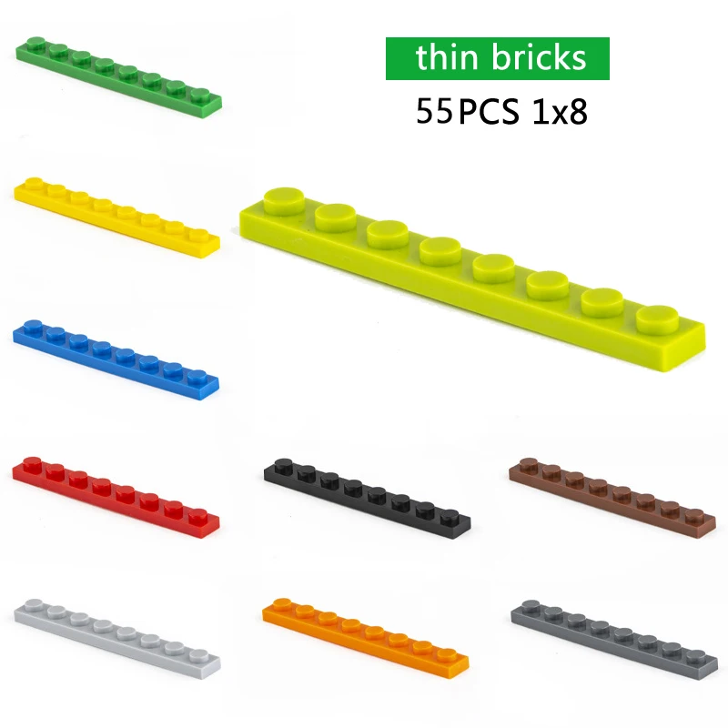 Конструктор сделай сам тонкие фигурки кирпичи 55 шт. 1x8 точек развивающий