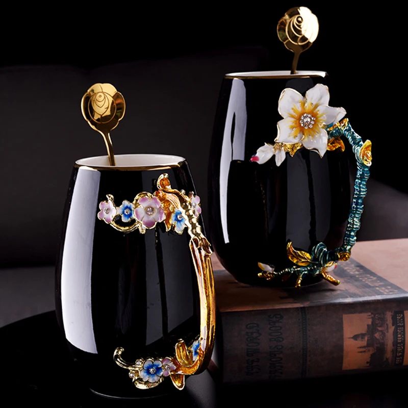 

Flower Daisy Ceramic Enamel Cup Home Office Coffee Cup Heat-resistant Enamel Color Water Cup Business Gift Cup