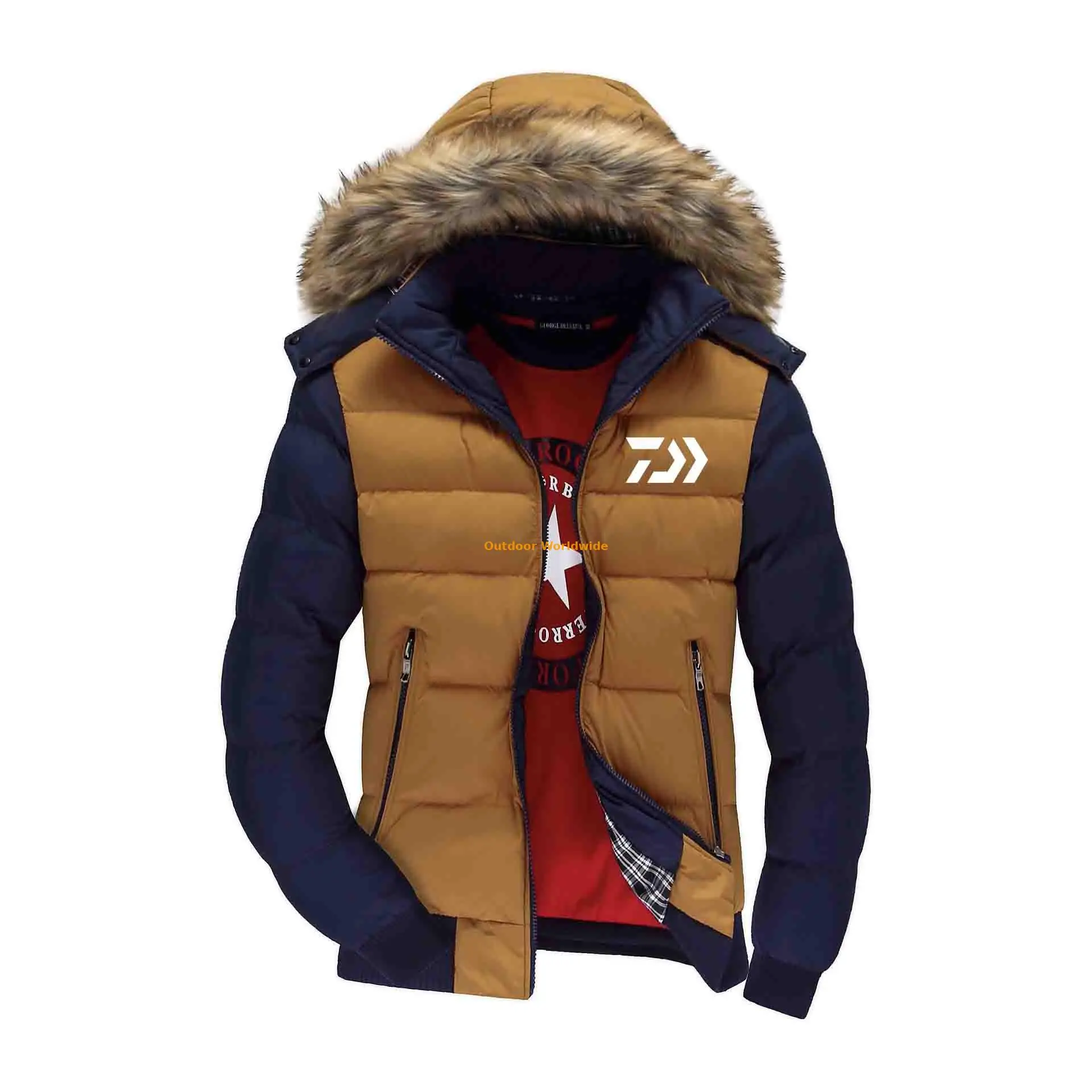 New Men DAIWA Fishing Jacket Coats Thicken Warm Winter Windproof Jackets Outdoor Mens Fishing Down Parka Hooded Outwear Jacket