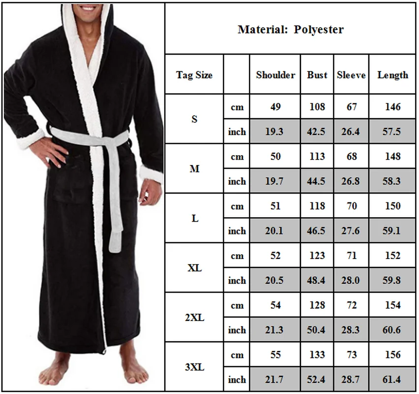 

Men Soft Fleece Long Sleeve Hoody Lounge Bath Robe Dressing Gown Soft Bathrobe