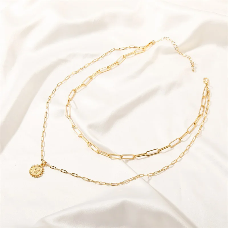 Женская двухслойная золотая цепочка в стиле бохо модная Геометрическая подвеска