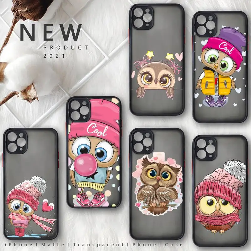 

Cute animal Owl Phone Case matte transparent For iphone 7 8 11 12 plus mini x xs xr pro max cover