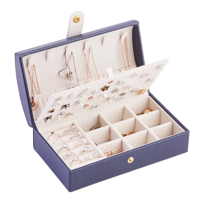 

New Arched Portable PU Fresh And Simple Jewelry Box 2 Layers Small Earring Ring Multifunctional Leather Jewelry Packaging Box