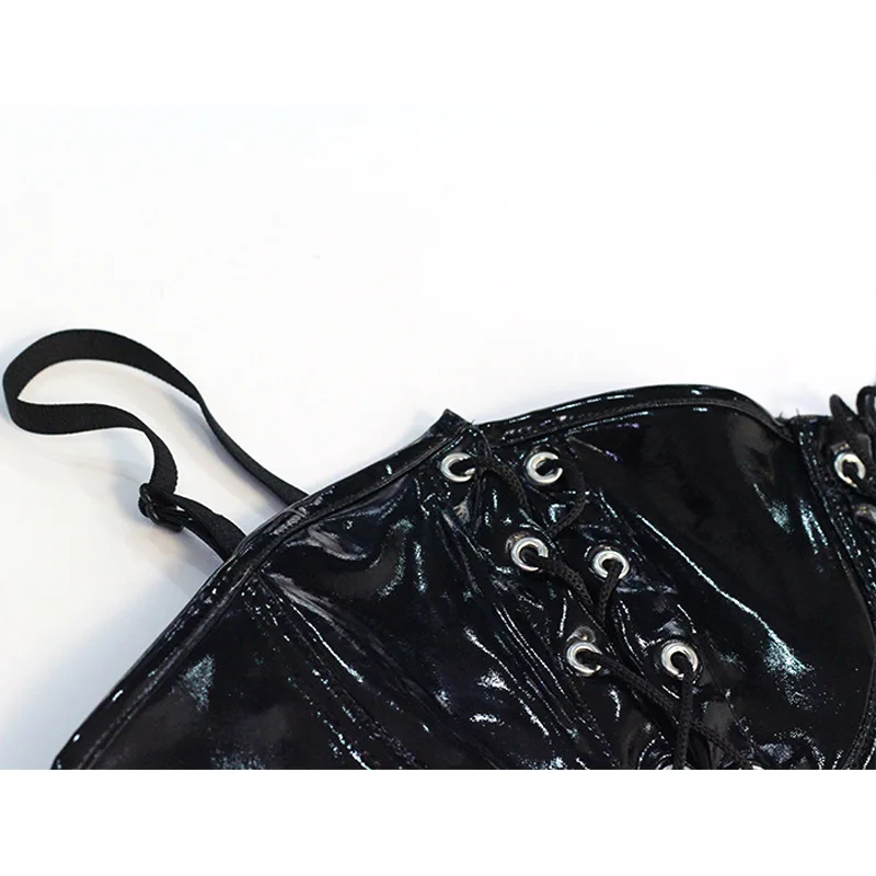 Сексуальное боди Babydoll Wetlook черного цвета открытый бюст шнуровка ПВХ латекс