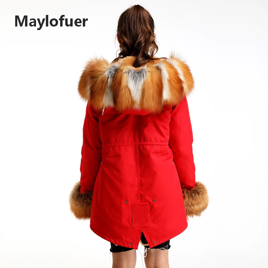 Maylofuer парка из натурального меха Красной лисы съемная подкладка кроличьего Рекс