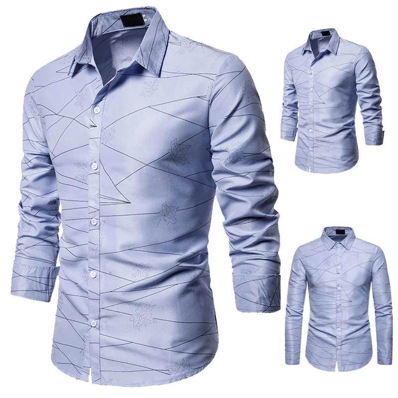 Мужская рубашка с длинным рукавом голубая длинными рукавами и отложным