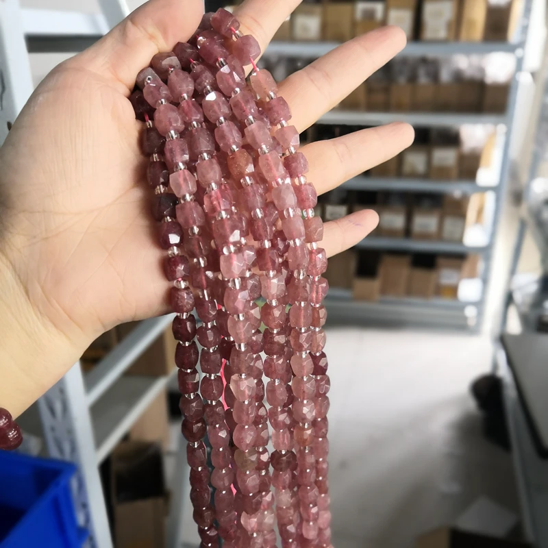 

12x16mm Natural Faceted Pink Strawberry Quartz Crystal Gem Stone Beads Loose Tube Beads For Jewelry Making DIY Handmade Bracelet