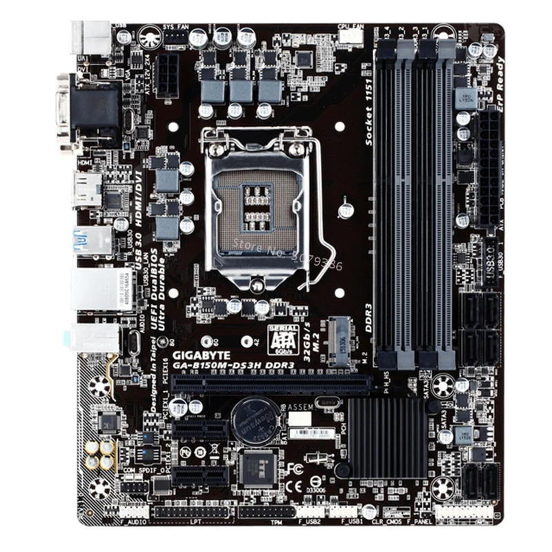 Для Gigabyte GA-B150M-DS3H материнская плата LGA 1151 B150M-DS3H Core i7 i5 i3 DDR3 32G SATA3 USB3.0 HDMI M.2 Б/у для