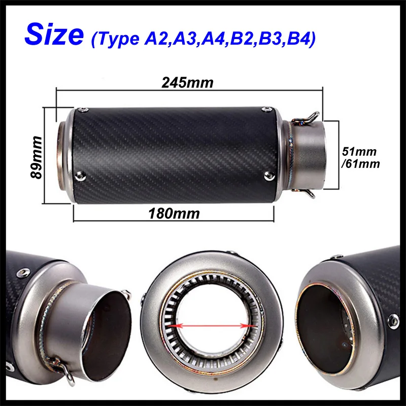 

Inlet 51mm 61mm Motorcycle Exhaust Muffler End Pipe Motorbike Exhaust Tailipe with DB Killer Universal Escape Moto Carbon Fiber