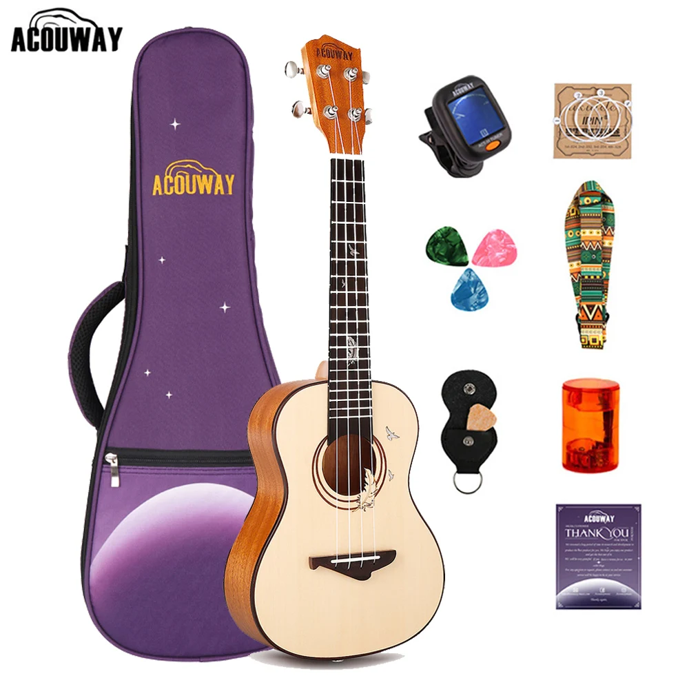 Acouway 24 "дюймовый концертный Гавайский Еловый топ из красного дерева задняя