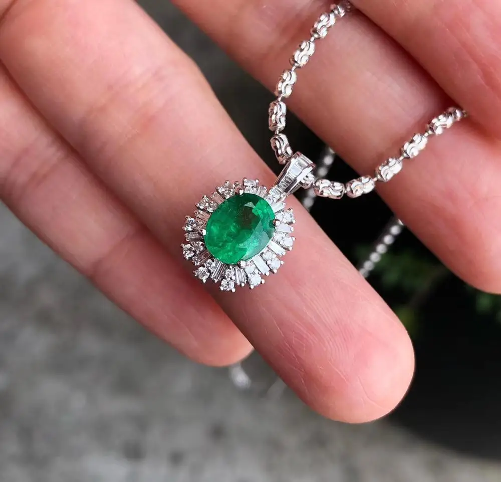 D314 изящное ювелирное изделие 18 К белое золото AU750 натуральный 1.43ct зеленый изумруд