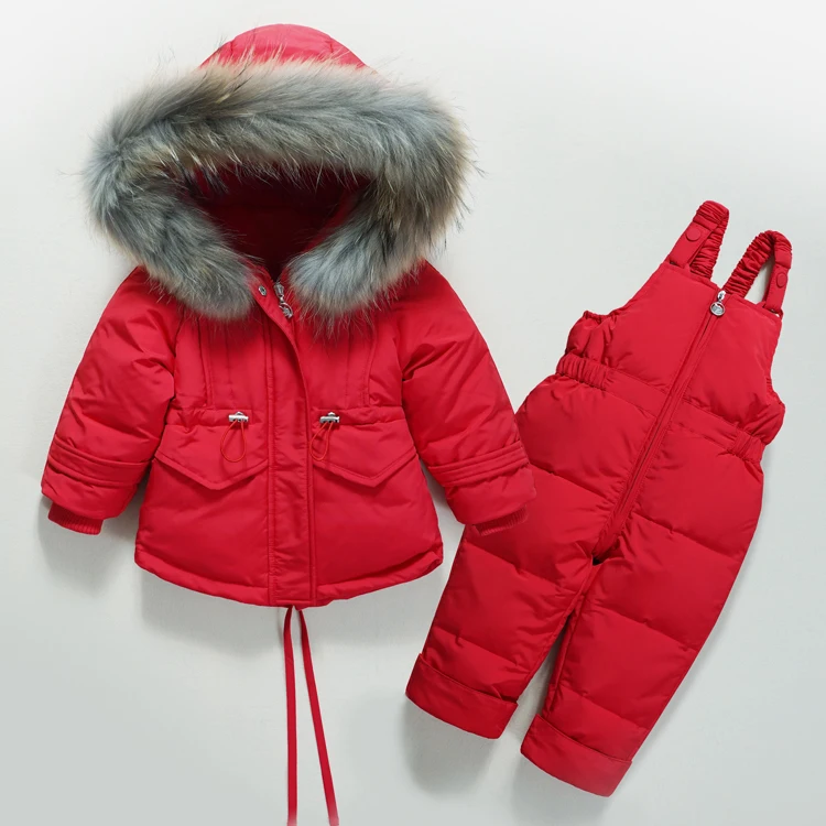

Winter Children's Clothing Set Suit Down Jacket + Bib PantsTwo-piece Boy Girl -30 Winter Outerwear Snowsuit Ski Suit Thickened
