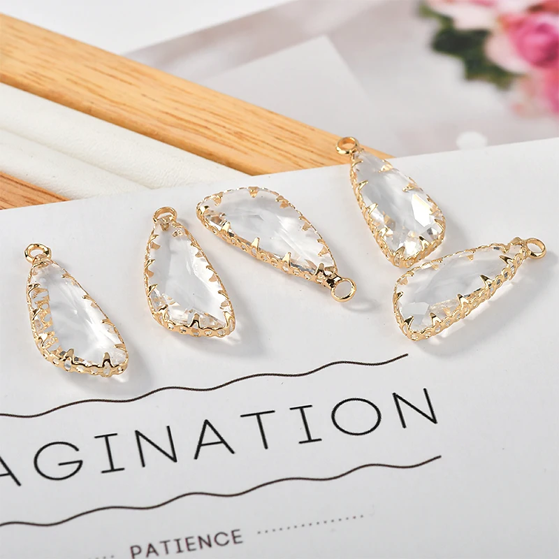 Медная Плоская обернутая Золотая подвеска прозрачная стеклянная белая