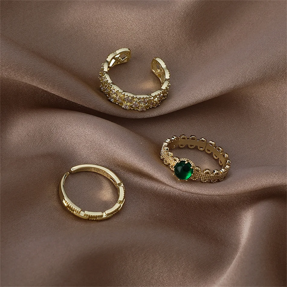 

Vintage Copper Material Green Zircon Ring Double Layer Opening Rings for Women Luxury Trendy Emerald Ring Fashion Jewelry Gift