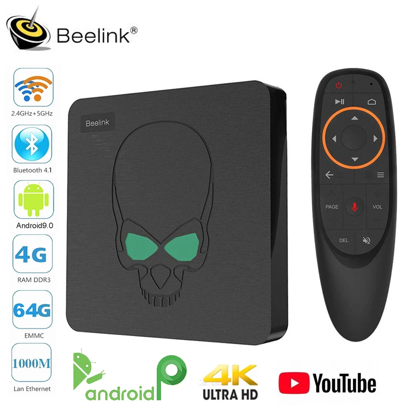 Beelink GT-King Android 9,0 четырехъядерный Bluetooth 4,1 tv BOX Amlogic S922X 4G/64G 2,4G+ 5G 1000M LAN Wifi USB 3,0 голосовой пульт дистанционного управления
