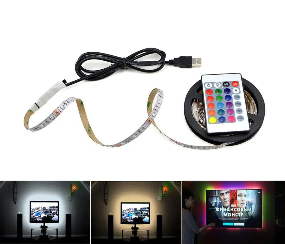1 м 3 м 5 м IP20 3528 SMD DC 5 в USB зарядное устройство источник питания светодиодный светильник RGB пульт дистанционного управления USB кабель адаптер Светодиодный светильник Декор