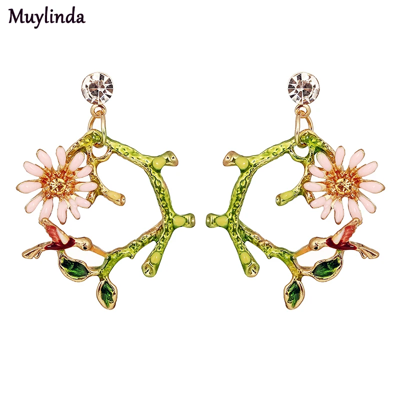 Женские металлические серьги Muylinda модные свисающие в виде цветка эмалированной