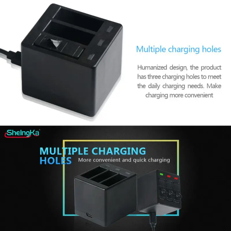 Быстрое 3 канальное зарядное устройство с usb кабелем для GoPro Hero 5 6 Black 7 8 Bl|Зарядные