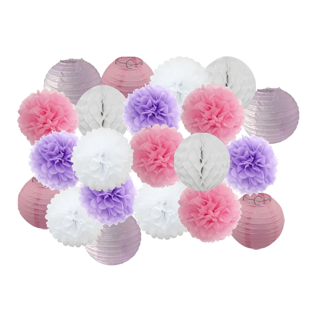 Pink Purple Set Новинка 21 шт./компл. зеленый комплект клевера-символа Дня Святого Патрика джемпер Для летних вечеринок украшение круглый Бумага Фонари Свадебный розовый висит Изделия из бумаги - Цвет: Pink Purple Set