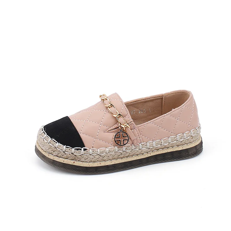 

2021 Spring Kids Princess Shoes Baby Girls Brand Dress Espadrilles Children Chain Loafers Slip On Black Shoes Fashion Moccasin