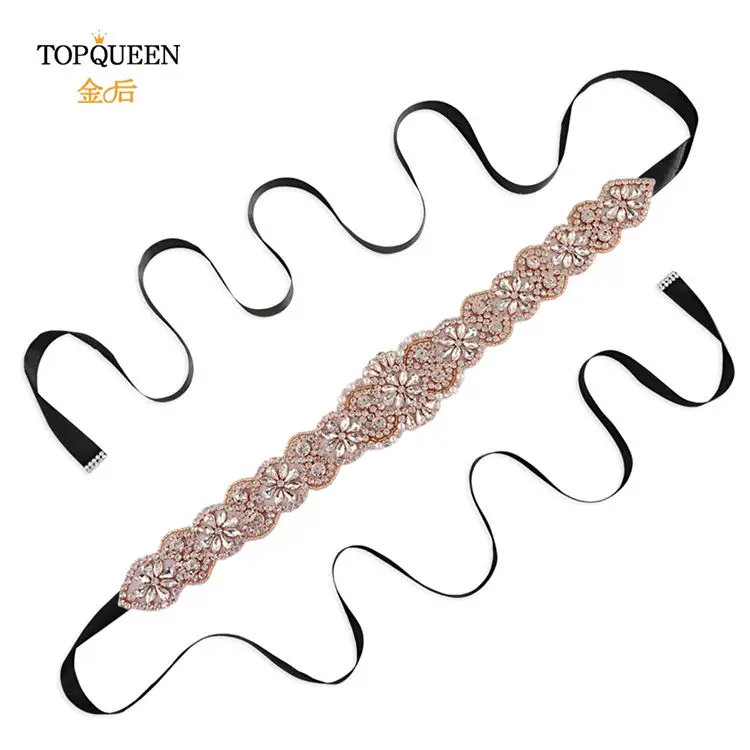 black TOPQUEEN S161B-RG, розовое золото, свадебный пояс, стразы, стразы, пояс для свадебного платья - Цвет: black