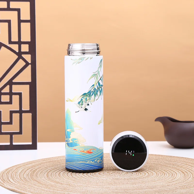 

320/450ml Stainless Steel Thermal Cup Chinese Classical Style Vacuum Flask with Filter Coffee Mug Water Bottle Travel Thermos