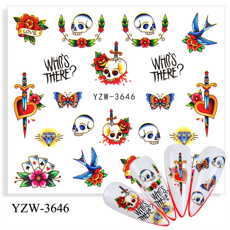 1 Sheet Halloween Nail Stickers Joker Witch Skull Gothic Design Water Transfer Art Sticker Decals Manicure Tattoo Wraps | Красота и