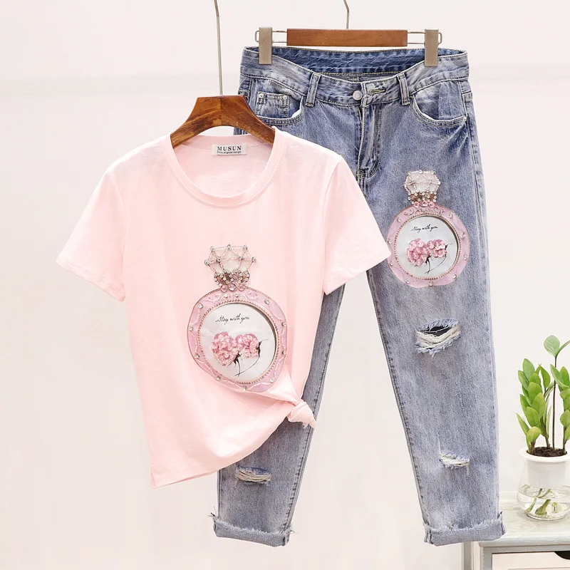 Летняя модная женская одежда с тяжелыми бусинами и бриллиантовым принтом