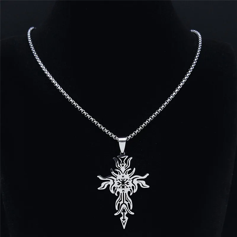 Ожерелье с подвеской-крестом в виде демона из нержавеющей стали 2022 серебряного