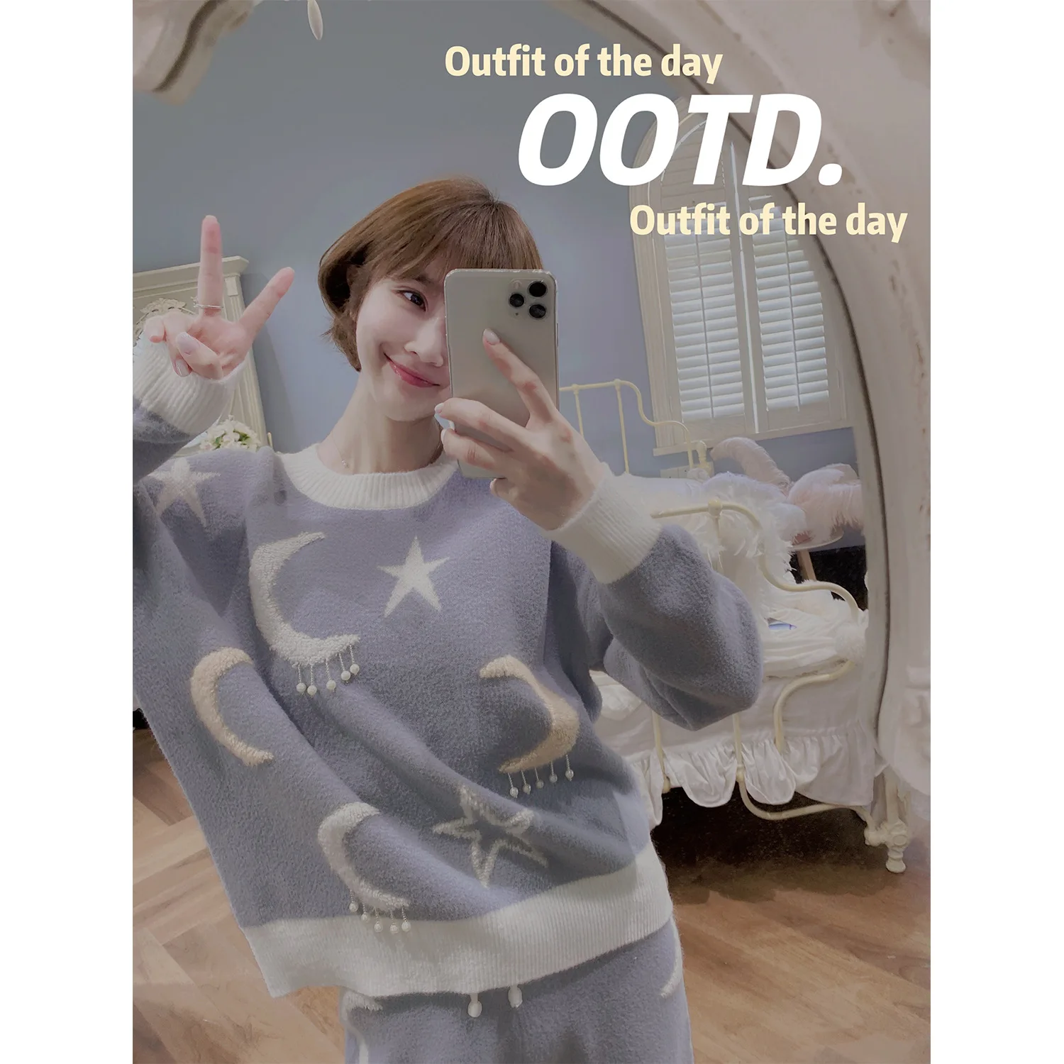 

Sweet pajamas sets Knitted Soft Home Clothes Set Can wear Outside Knitted Pajamas 1631