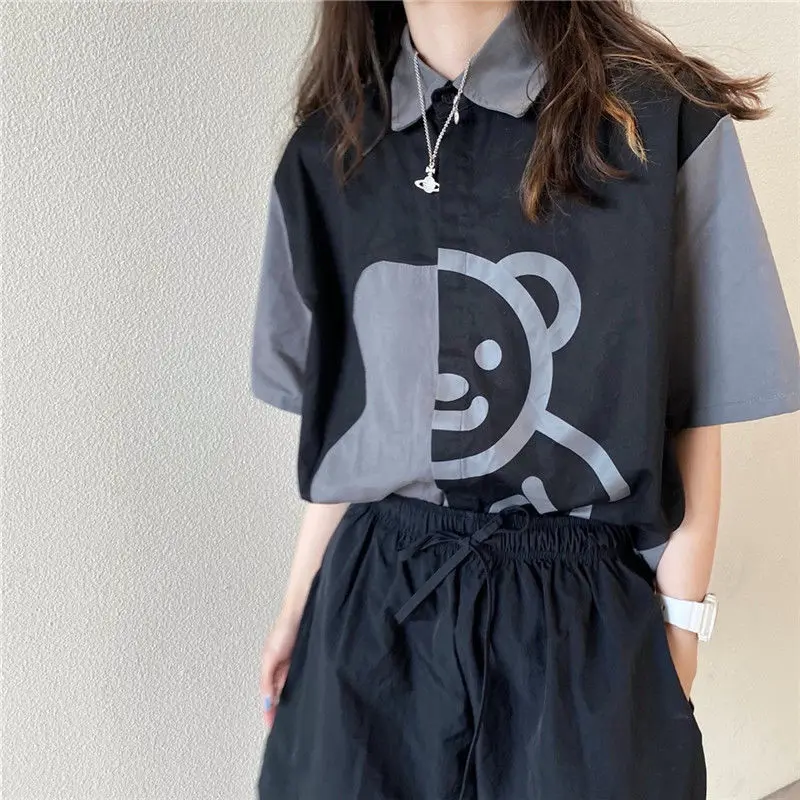 

Vintage Blouse Women Summer 2021 Korean Style Print Button Up Shirt Short Sleeve Loose Casual Women Clothing