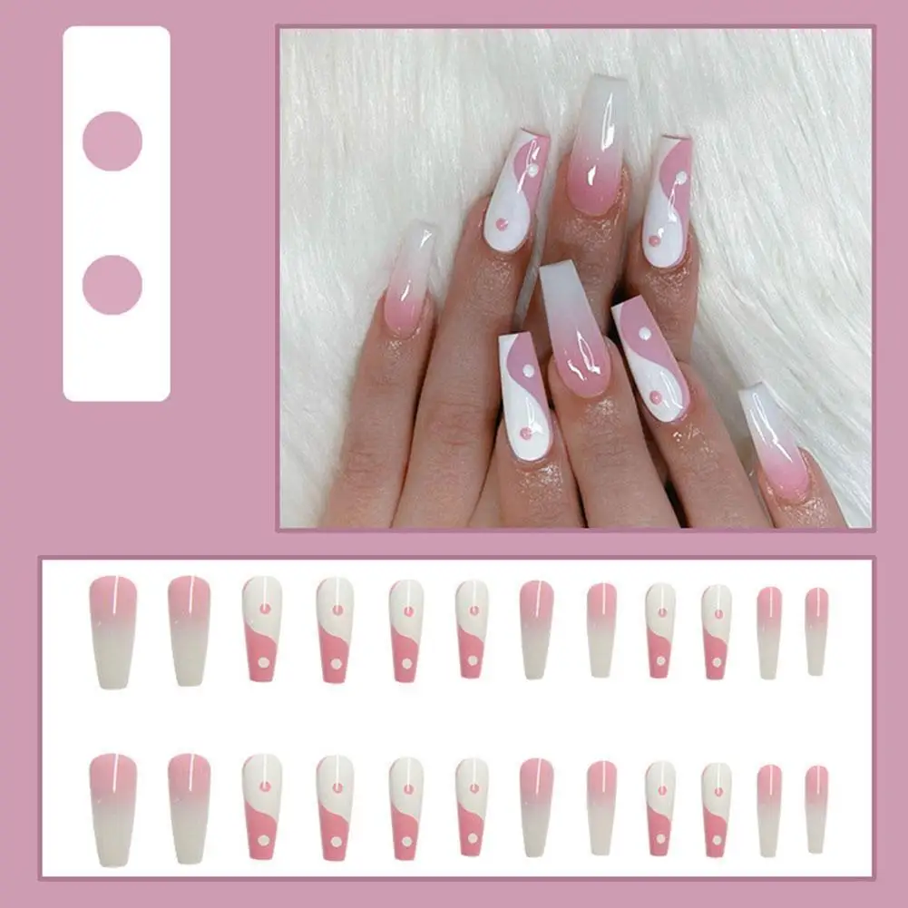 

Pink Gossip Lines Stiletto Ballerina False Nail Tips Coffin Fake Nail Art Acrylic Detachable Decal Decoration With Glue