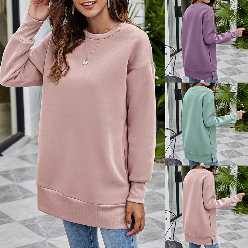 

HEFLASHOR 2021 Autumn Winter O Neck Long Sleeve Women's Sweatshirt Dress Fashion Solid Loose Hoodies Ladies Mini Dress Vestidos