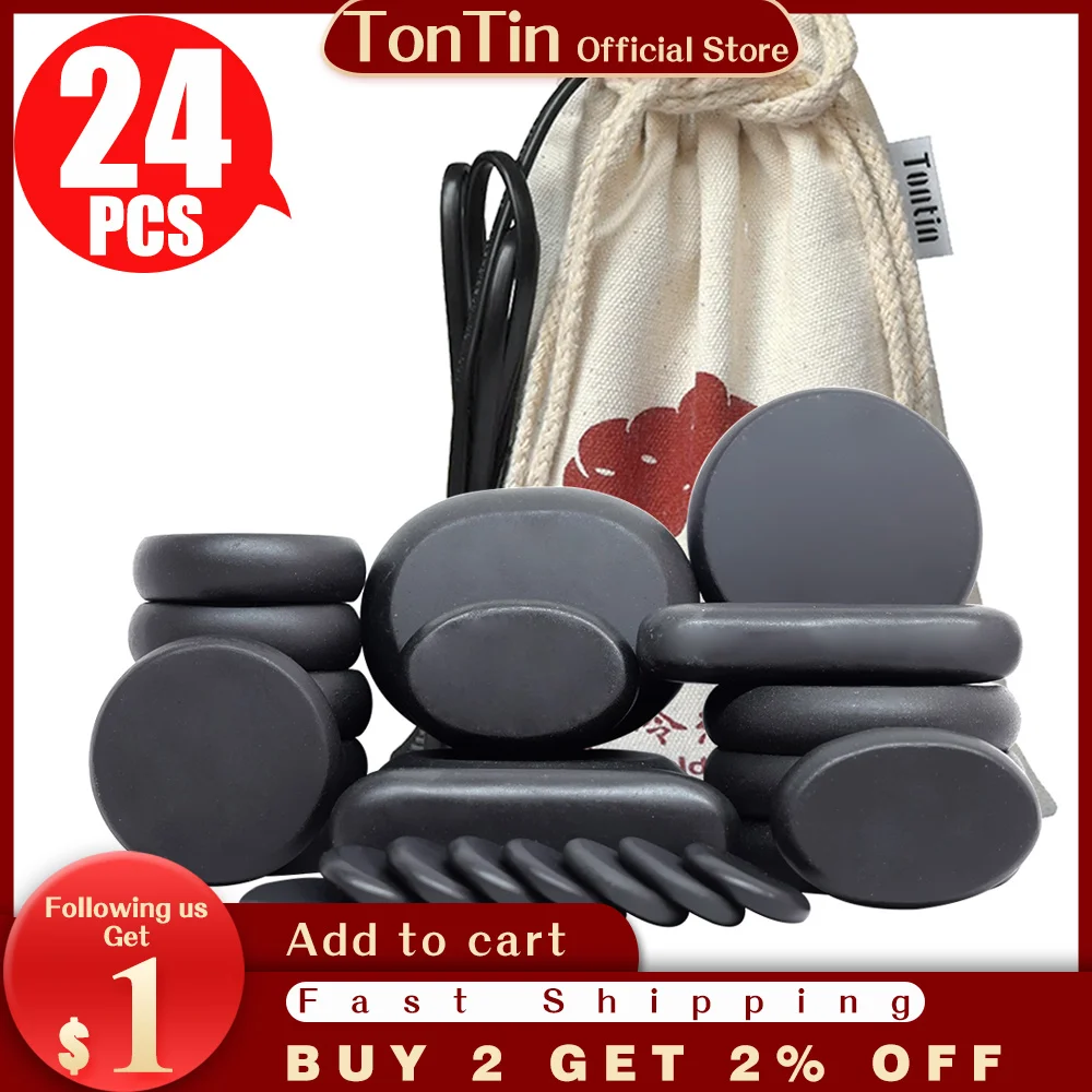 

24pcs/set Hot Massage Energy Body Basalt Stone set Beauty Salon SPA with Thick Canvas Heating bag healthcare back pain relieve